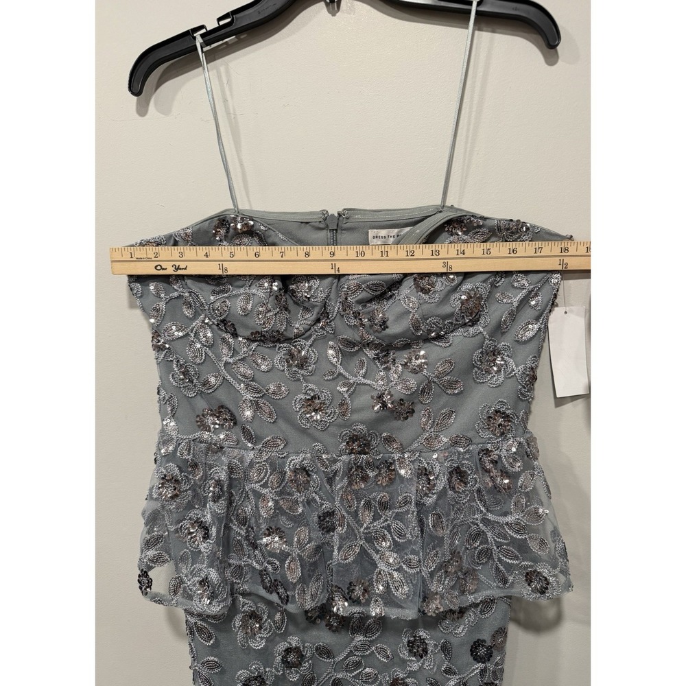 Dress The Population NWT Woman's XL Graphite Blue Sheath Floral Sequence NWT - Picture 5 of 11